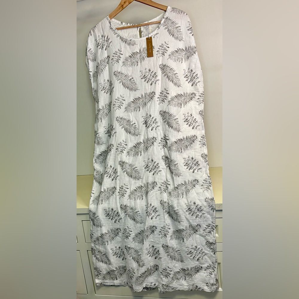 NWT hello nite belted Gauze leaf pattern dress size XL 100% cotton - Picture 2 of 6